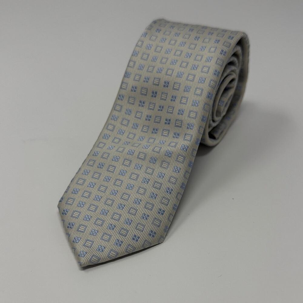Imani Uomo 100% Silk Narrow Tie - Ivory/Blue